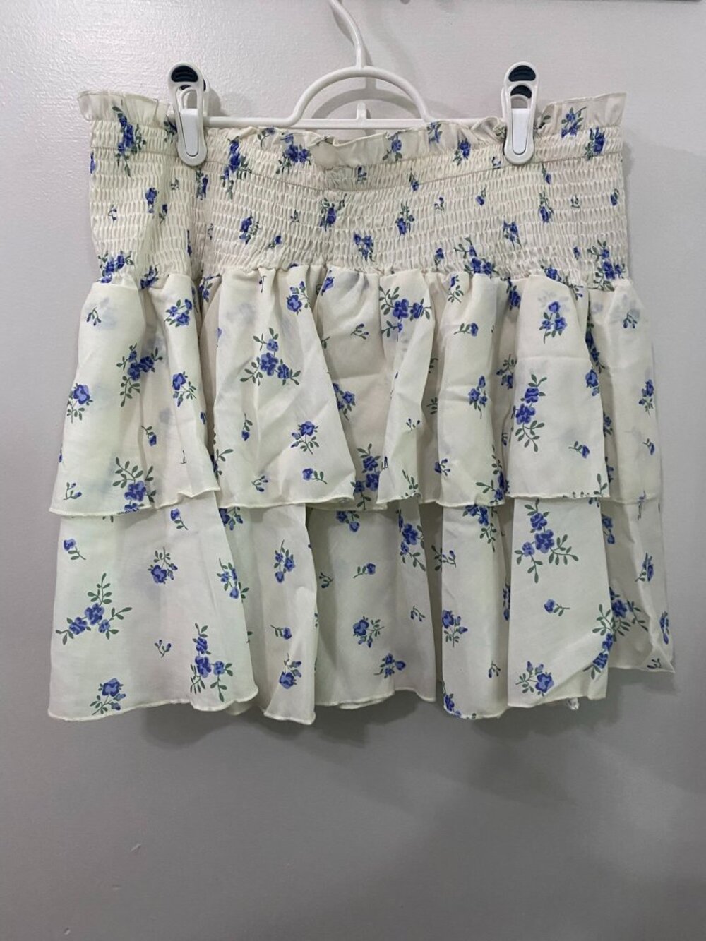 SHEIN White and Blue Flowers Tiered Skirt 1X